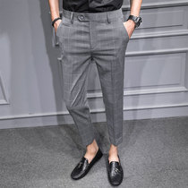 Tide brand nine-point plaid suit pants mens 2021 autumn casual trousers Korean version of the trend Joker slim slim feet pants