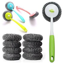 The artifact does not fall slag steel wire ball kitchen cleaning stainless steel pot wash brush non-oil long handle brush dishwashing brush