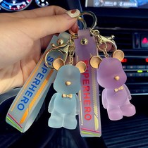 Net Red Small Bear Nordic Wind Key Button Woman Cute Cartoon Key Chain Pendant Tide Couple Small Gift School Bag Hanging Accessories