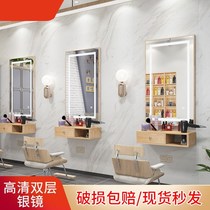 Barber shop mirror table Net red hairdressing mirror hair salon special tide cabinet integrated simple with light LED solid wood mirror