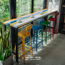 Milk tea shop bar table and chair combination Nordic long table bar table home Modern simple wall table