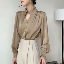 2022 New Spring And Autumn Temperament Superior Silk Satin Finish Linen Shirt Woman Long Sleeve Design Sensation Little Crowdport Taste Blouse