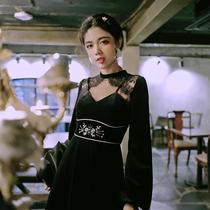 Golden Velvet Embroidered Dress Dress Woman 2022 Autumn Winter Womens Dress New Goddess Fan Temperament Style Fashion Foreign Air Skirt