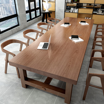 Large conference table long table workbench desk solid wood table long log large table negotiation table and chair combination