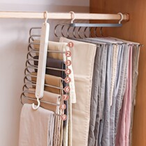 Folding trouser rack telescopic multifunction pants hanger multilayer no-dent home Magic pants clip containing deviner pants hanger