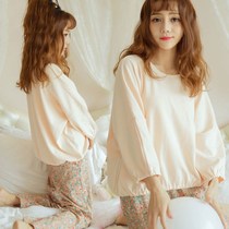 Spring and autumn new ladies pajamas nine-point sleeve pants solid color jacket small emerald pants thin household clothing suit