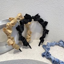 New Korean version of ins summer bow hair hoop solid color sweet fabric headband wearing Joker Super fairy hair accessories female