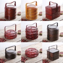 Food box handbag delivery wedding dumplings wooden ancient multi-layer Chinese bamboo moon cake gift empty retro dowry wind