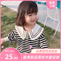 Girl striped sweatshirt spring dress new Yangqi female baby Han version spring autumn season CUHK Tong Children Childrens clothing Girls