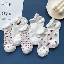 White Mesh Socks Children Short Socks Shallow Mouth Summer Thin pieces Ins Chaonets Red Lovable Japanese Broken Flowers Low Bunch of boat socks