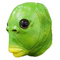 Green head strange head cover mask cute funny funny sand sculpture strange fish Green head fish head set Fish Man head cover green fish