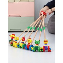 Children push music wooden single pole toddler trolley toy 1 year old baby 2-3 year old half baby boy girl