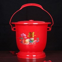 Wedding Red child sun bucket plastic spittoon with lid handle children adult urine bucket night pot Wedding Bride wedding wedding