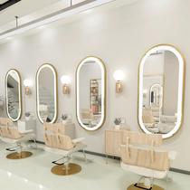 Net red barber shop mirror Beauty salon mirror with light LED mirror Tide hair salon special wall-mounted hair cutting mirror