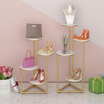  Shoe store floor-to-ceiling window display rack Bag rack Shoe rack Golden wrought iron clothing store display rack storage rack