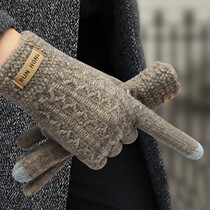 Touch screen gloves mens winter thickened velvet warm knitted wool cycling cold driving students Middle-aged Han