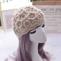 Wool Bud Baotou Hat Women Hook Lace Knitted Wool Hat Hollow Braced Hand Woven Net Red Weaving