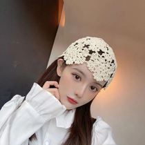 Hairy flower buds head cap thin hollow breathable knitted hat tide wool melon hat female spring summer Korean version of thread