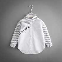 Boy With Cotton Shirt 2022 Spring Autumn Season New Korean Version Foreign Air White Striped Shirt Child Long Sleeve Shirt Tide