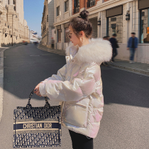 THEORY ICON bright-faced down cotton clothes female Korean version of disposable laser colorful big hair collar long cotton tide