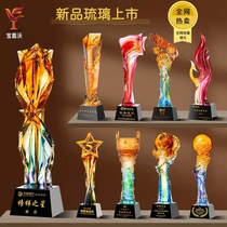 Glazed Crystal Trophy Custom Pentagram High-end Atmosphere Excellent Employees Honor Order Souvenirs to be creative