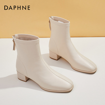 Daphne white nude boots female winter gush with high lean and ankle boots High heel Temperament Style Short Boots