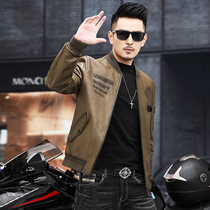 Spring and Autumn Leather Sheep Leather Mens Oil Wax Haining Short Baseball Riding Motorcycle Jacket Casual Down Jacket Jacket