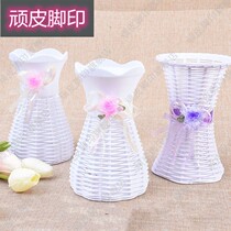 Silver willow flower blue flower basket woven New Year flower basket flower arrangement vase plastic color ornaments decorative dry