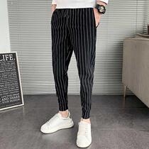 Spring and summer thin mens vertical small feet casual pants Net red with pants bunched feet slim ankle-length pants stretch Haren pants