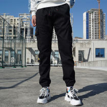 Cotton overalls mens thin tie pants spring and summer loose size pants male students sports leisure trousers tide