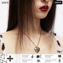 SMFK Eternal Silent Heart Pendant Zhang Tian Ai Tong Necklace 925 Silver Black Onyx Rhinestone Love Heart Clasp Chain