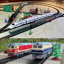 Including ancient long track small train Dongfeng 4b green leather train high-speed rail electric track simulation train model toy