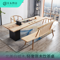 White Wax Wood Minimalist Fashion Modern Light Lavish Solid Wood Large Plate Desk Log Natural Side Tea Table Custom Boss Table