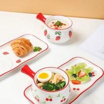 Japanese household ceramic tableware creative cute girl heart oven microwave oven special soup handle Bowl