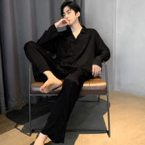 Pajamas Men Spring and Autumn Long Sleeve Thin Ice Silk 2022 New Imitation Silk Mens Loungewear Set Summer