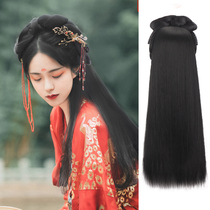 Hanfu wig integrated hair hoop lazy hair bag ancient style hair bun female hand disabled party ancient clothing full head soft hair hoop