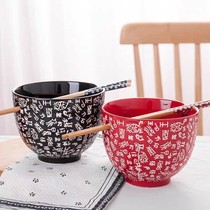 Rice bowl couple pair Jingdezhen Japanese cute couple bowl chopsticks set 2 people ceramic noodles personality eating