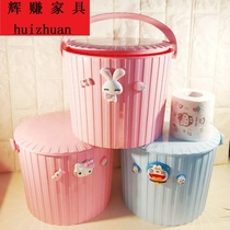 Cartoon bucket stool plastic can sit fishing bucket with lid portable bath basket washing bucket toy storage bucket stool