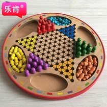 Hexagon checkers adults jump Qi childrens puzzle kindergarten wooden checkers game toy chess