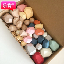 Plain wood color concentration hand eye coordination stability training stacked stone children colored wooden block rainbow stone toy