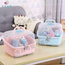 New draining and dustproof large box milk bottle portable cover large baby box to dry and store baby tableware rack