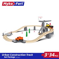 Childrens early education puzzle track wooden train set gift 34PCS urban construction crane assembled and built DIY toys