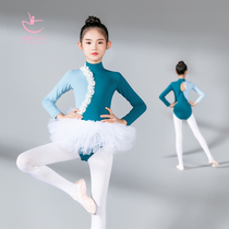 Childrens dance costume Autumn long-sleeved examination female Chinese dance body ballet split puff skirt one-piece exercise dress