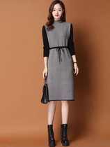 Langzi counter womens 2022 autumn winter new wool knit dress over the knee to show thin sweater underlay skirt