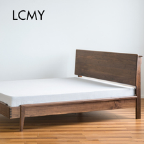 Yaner double bed]Original Nordic solid wood black walnut handmade mortise and tenon modern master bedroom king bed 丨 Lanchun Wood Industry
