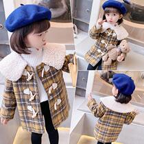 Bala Zhejiang Springboard Girls Horn Buttons Plus Cotton Coats 2021 Winter New Children Han Edition Fashion Middle Childrens Ocean