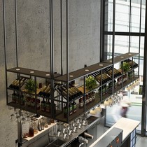 Industrial wind bar bar hanger wrought iron wine rack retro rack restaurant decoration luminous hanging wine glass rack