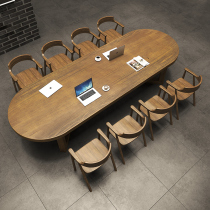 Oval solid wood conference table simple modern long table workbench large board table large training table negotiation table and chair