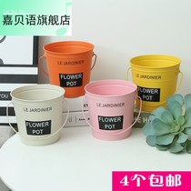 Gébéal Nordics Nordics Creative Iron Bucket Multimeat Flower Barrel Iron Art Balcony Containing home Horticultural Han style Decorative Implant