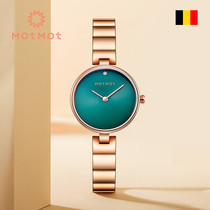 Belgian Brand Motmot Watch Womens Quartz Watch Retro Little Green Table Steel Band Nameplate Women Watch 1015